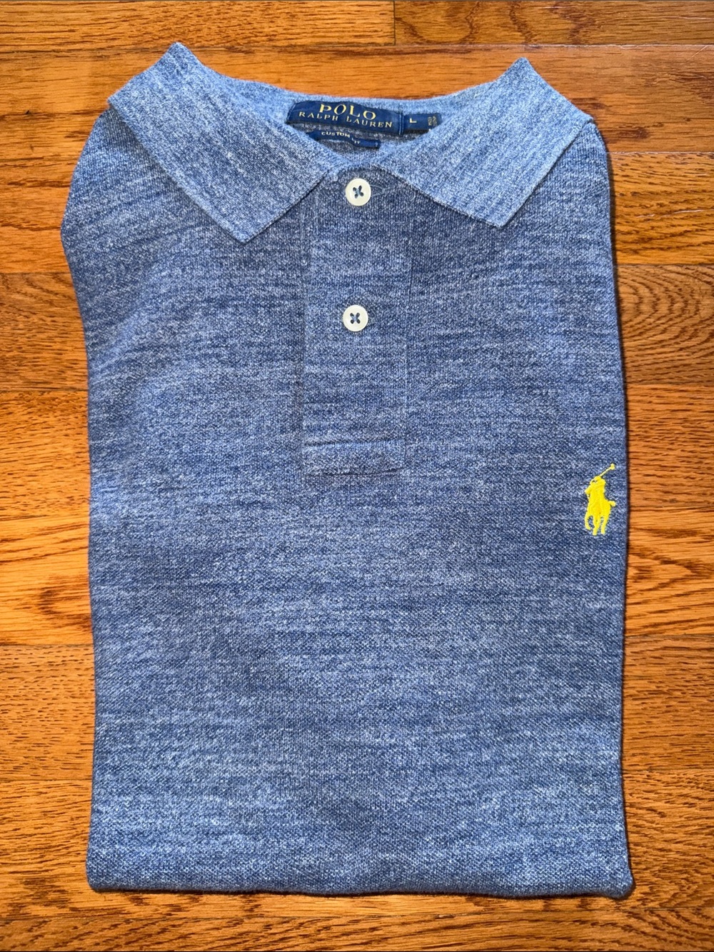 Polo by Ralph Lauren Heathered Blue Polo with Yellow Pony